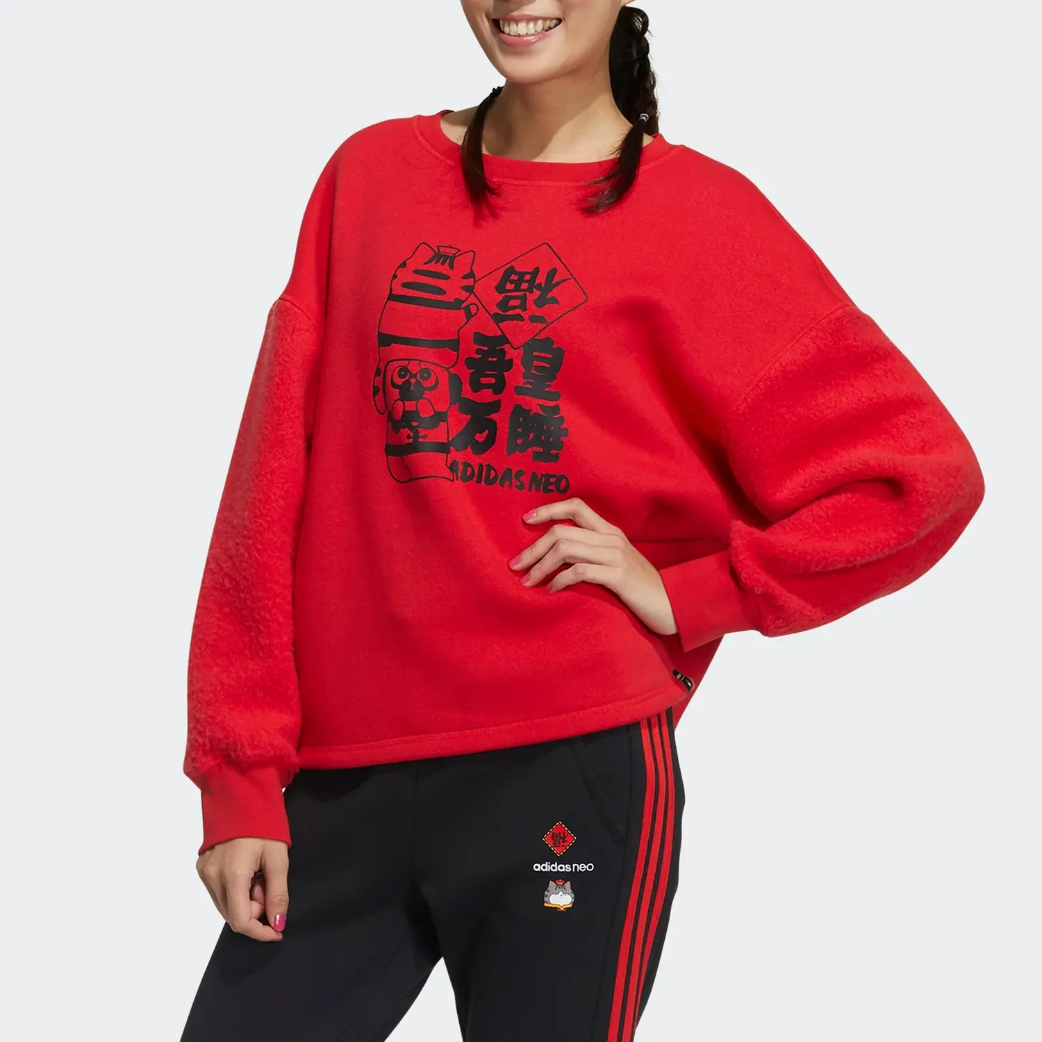 Май Кинг Мэнслип X CNY Коллекция Свитшот Женский Красный Adidas Neo — фото 4