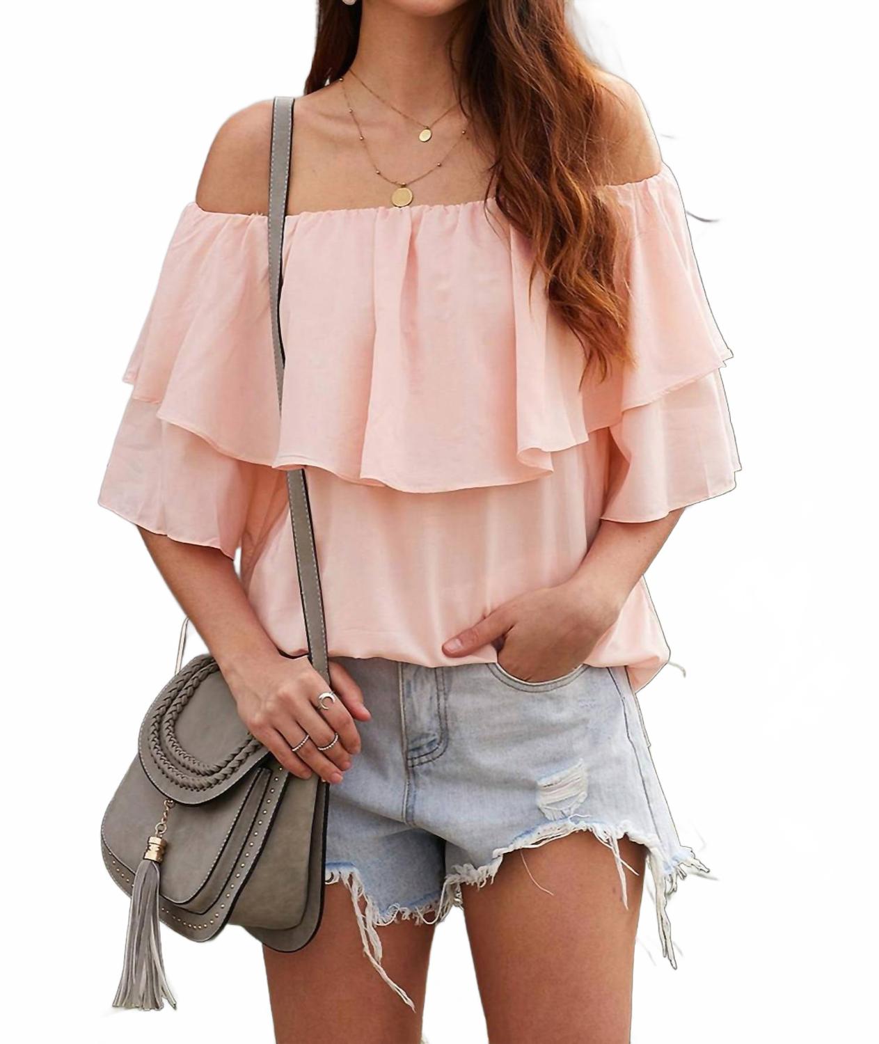 

Блузка с открытыми плечами розовая Shiying Fashion