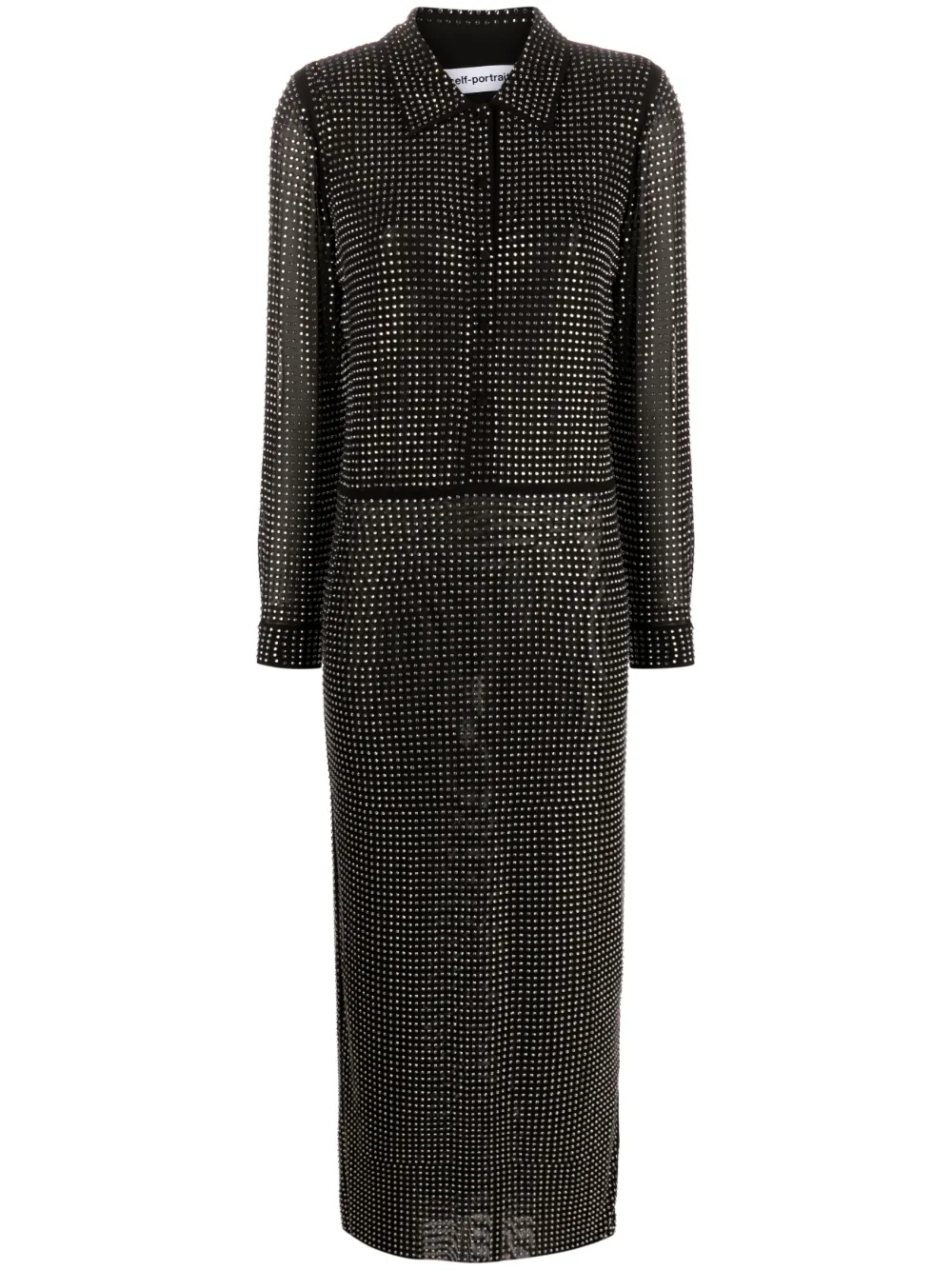 

Платье-рубашка миди со стразами Self-Portrait, черный