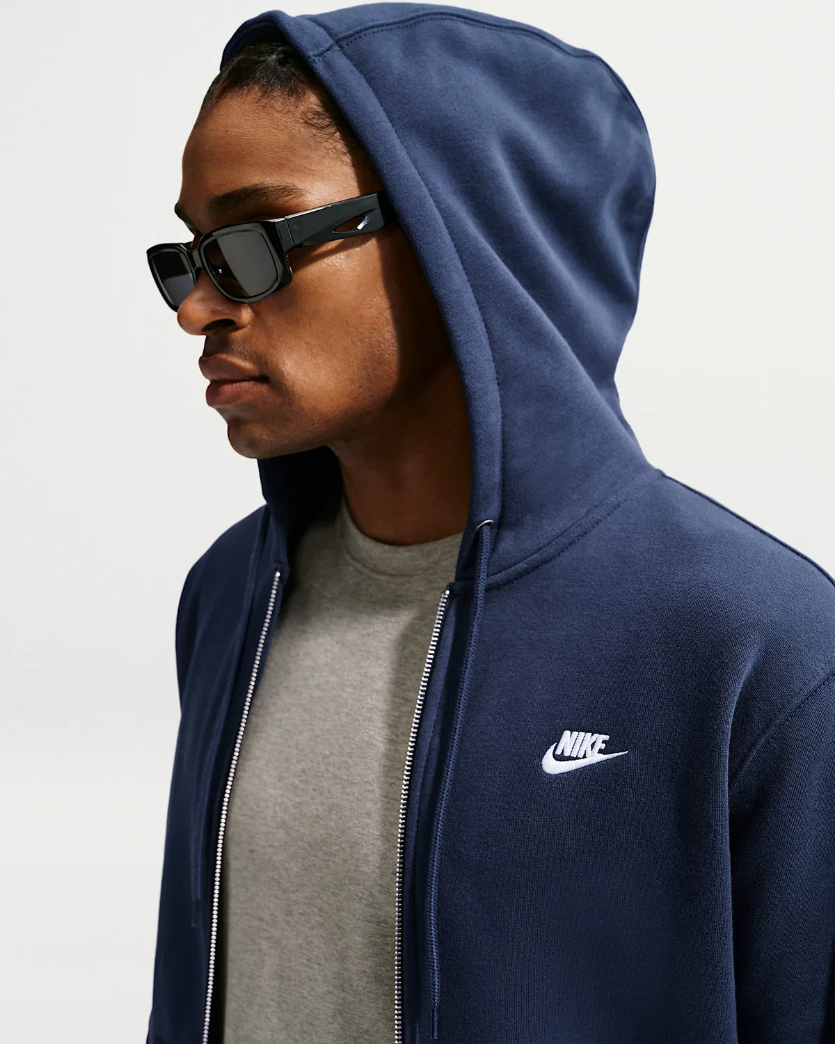 Мужская флисовая кофта на молнии Nike Club, Obsidian/Obsidian/White — фото 3