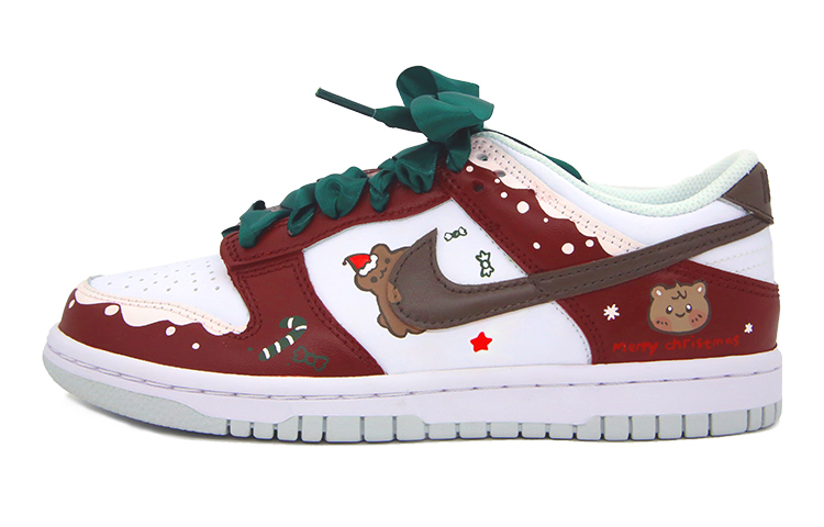 

Кроссовки Nike Dunk Skateboarding Shoes Women's Low-top White/Red/Green, цвет Burgundy