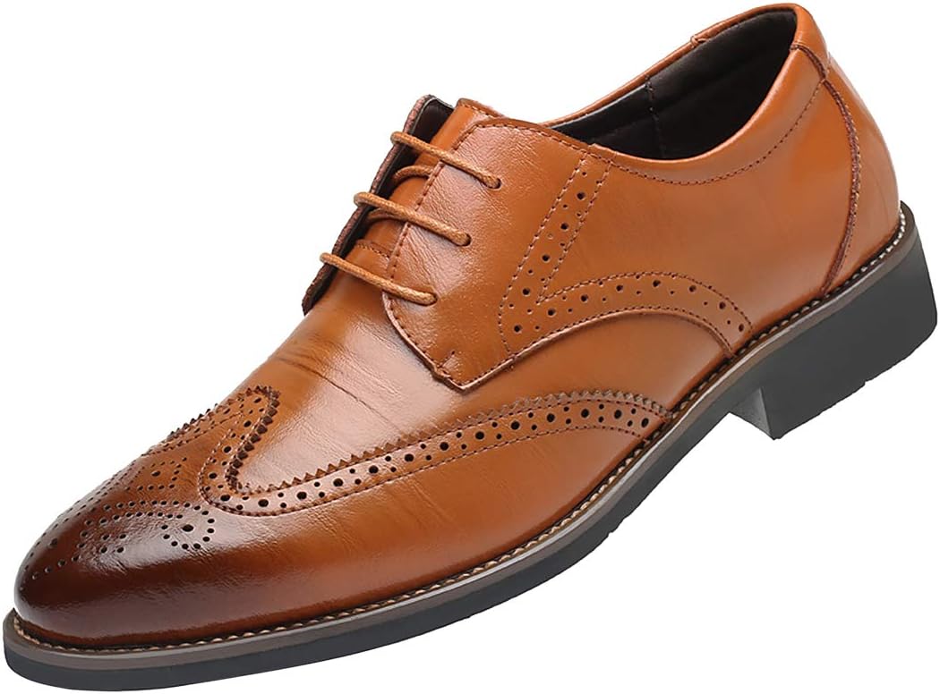 

Мужские оксфорды Santimon с крылышками, классические броги, туфли из ПУ-кожи на шнуровке, повседневные, Tan