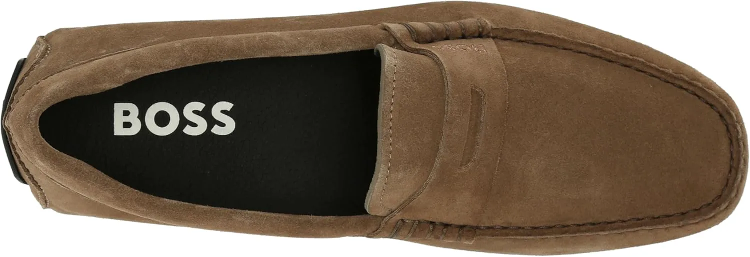 

Мужские лоферы BOSS из гладкой замши без застежек, бежевый