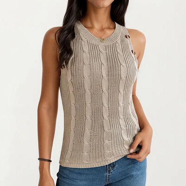 

Женский топ без рукавов с косичками, пуговицами на плечах и резинкой по низу Anna-Kaci, Khaki