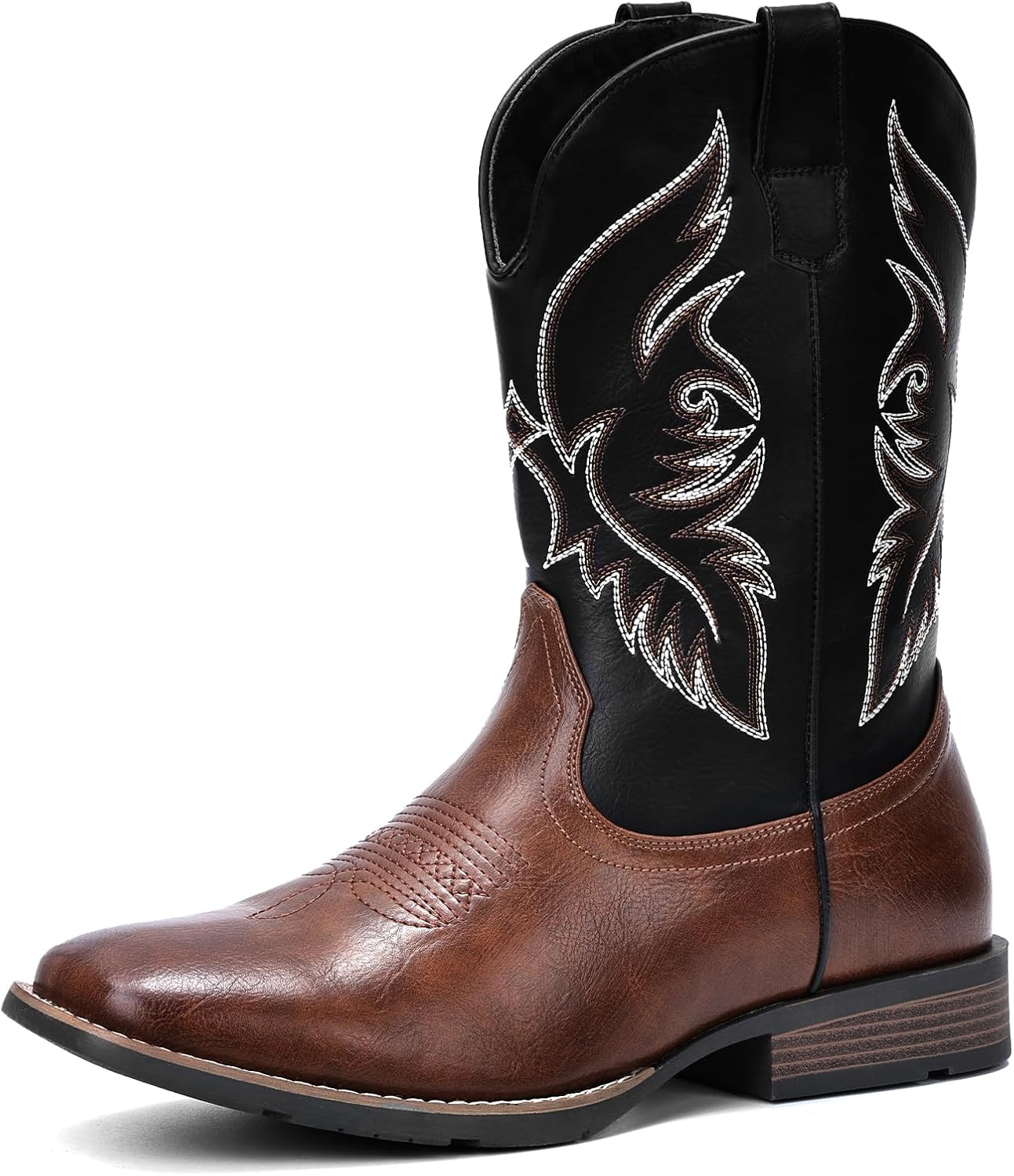 

Мужские ковбойские сапоги IUV с квадратным носком, вестерн-сапоги, прочные ретро-классические с вышивкой, на шнуровке, противоскользящие сельские сапоги, коричневый