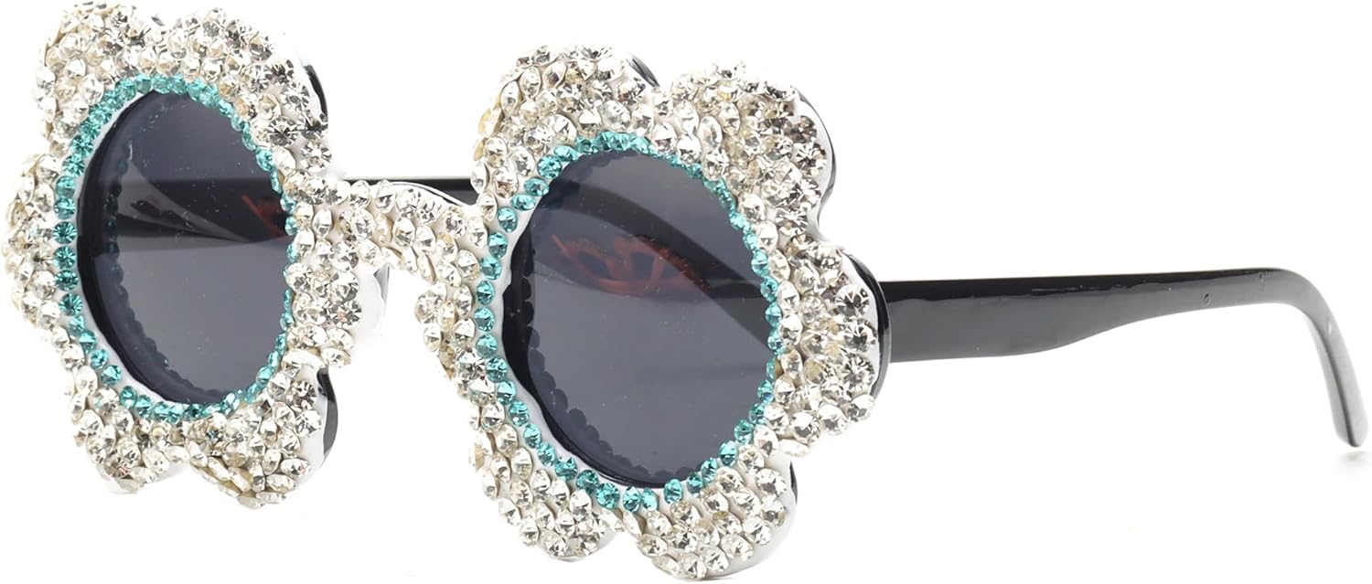 

Женские солнцезащитные очки bullabulling с блестками, стразами и цветочным рисунком, большими круглыми линзами, бриллиантами и кристаллами, для вечеринок, с защитой UV400, Clear/Blue