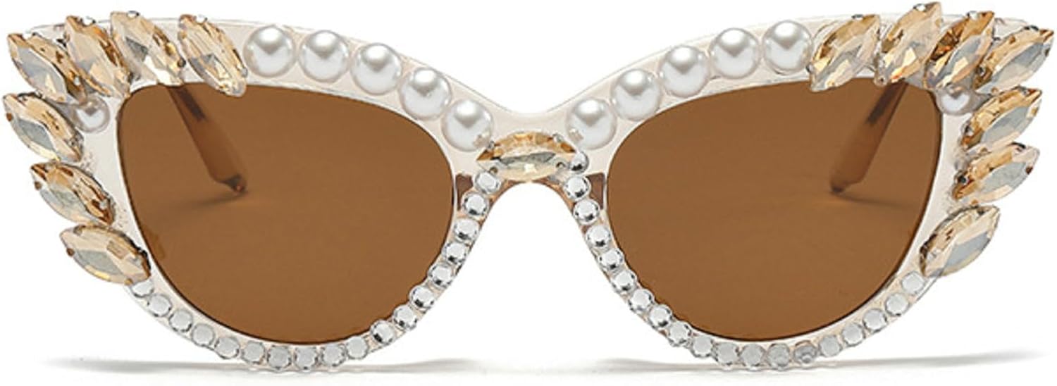 

Солнцезащитные очки «кошачий глаз» с разноцветными бриллиантами, модные женские солнцезащитные очки с крупными жемчужными стразами, стильные женские солнцезащитные очки для вечеринок mincl, Brown