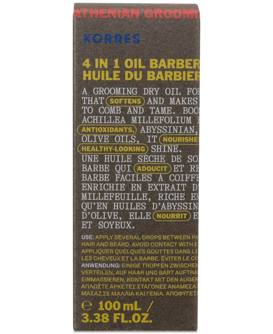 KORRES Афинское многофункциональное масло для ухода за волосами Athenian Grooming Barber's 4-в-1, 3,38 унции — фото 3