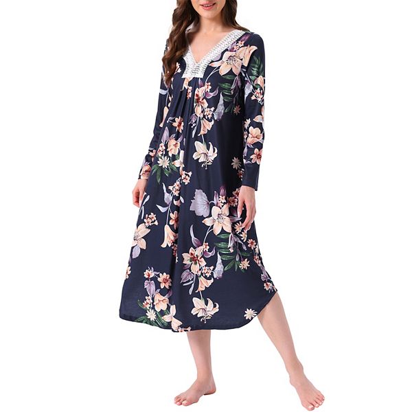 

Женская ночная сорочка с длинными рукавами и цветочным принтом Inspire Chic, Blue