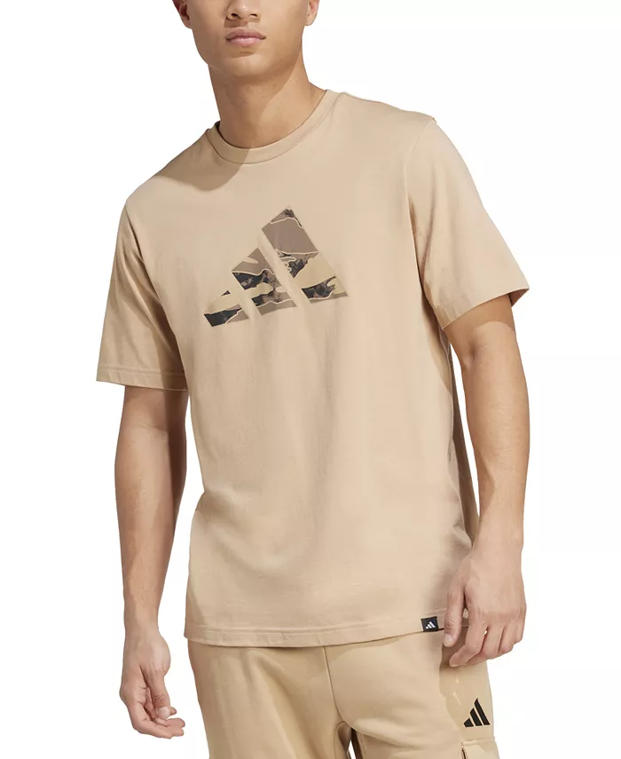 

Мужская футболка с камуфляжным принтом и логотипом из хлопка Adidas, загар/бежевый