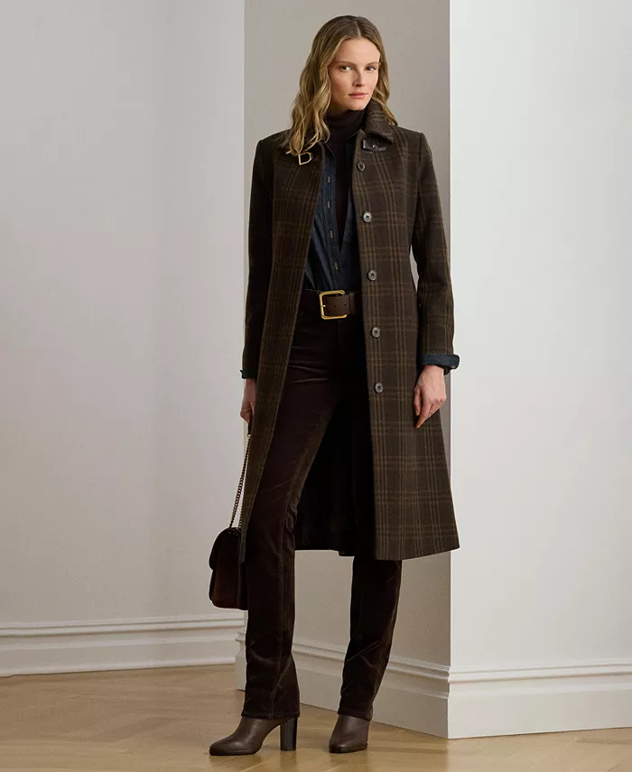

Женское шерстяное пальто с поясом и однобортной застежкой Lauren Ralph Lauren, коричневый