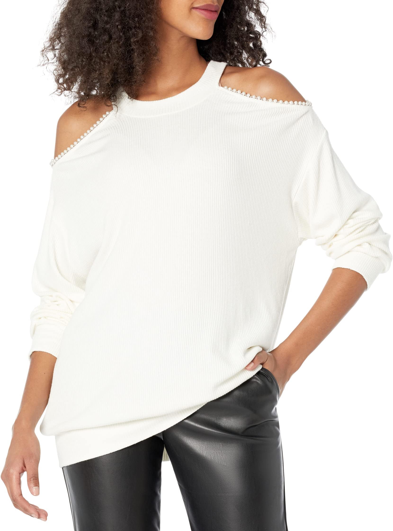 

Толстовка Michael Lauren Jaylee Long Sleeve Cold-Shoulder Pullover w/ Pearl, слоновая кость