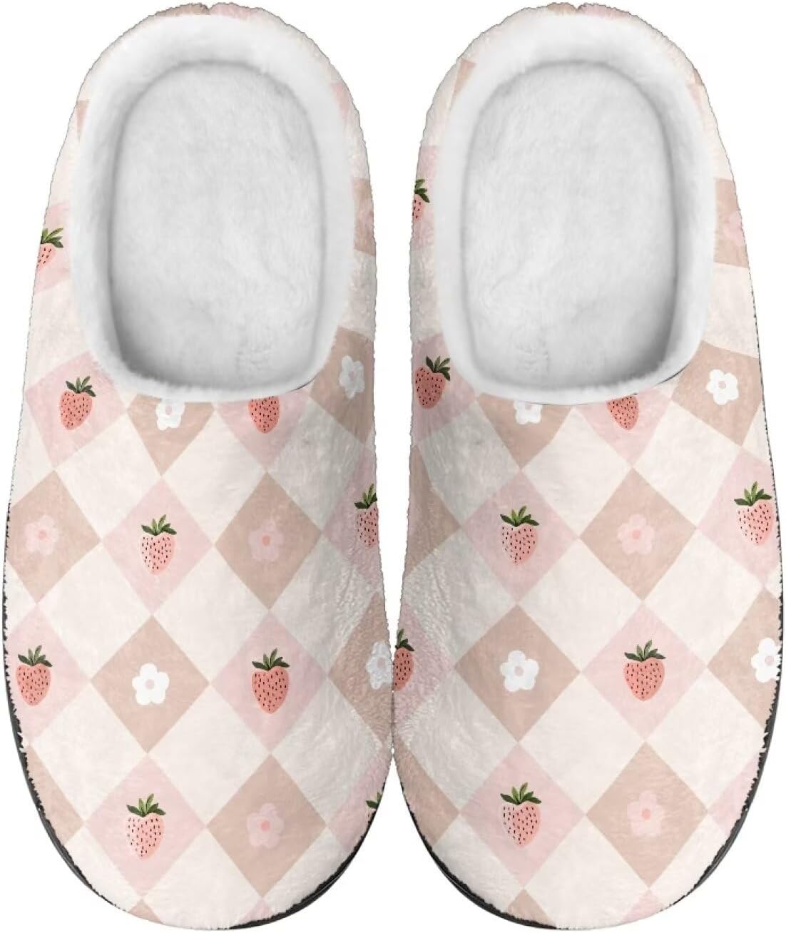 

Уютные домашние тапочки для женщин и мужчин, для дома и улицы, с мягкой, нескользящей подошвой из пены с эффектом памяти, для мамы и папы Noprintge, Strawberry Flower Plaid