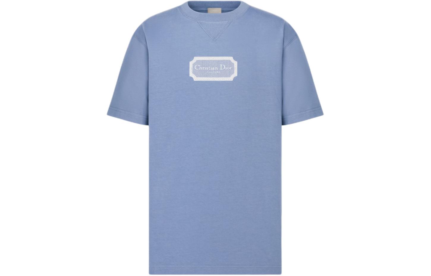 

SS24 Мужская футболка с вышитыми буквами круглый выкорот короткий рукав синий DIOR