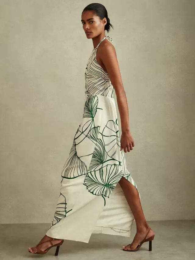 

Платье Reiss Lexi Sketchy Floral Halterneck Maxi, цвет white/green