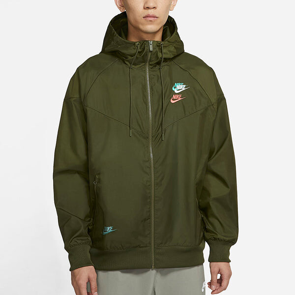 Куртка Nike Embroidered Logo Sports Woven Hooded Jacket Olive Green, мультиколор — фото 4