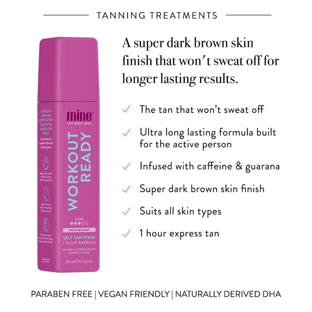 Minetan Workout Ready Self Tan Foam, автозагар для лица и тела, супертемный оттенок, устойчивый к поту, без следов, экспресс-мусс 1 час, 200 мл 198 мл (1 шт.) Minetan Body.Skin, Dark — фото 3
