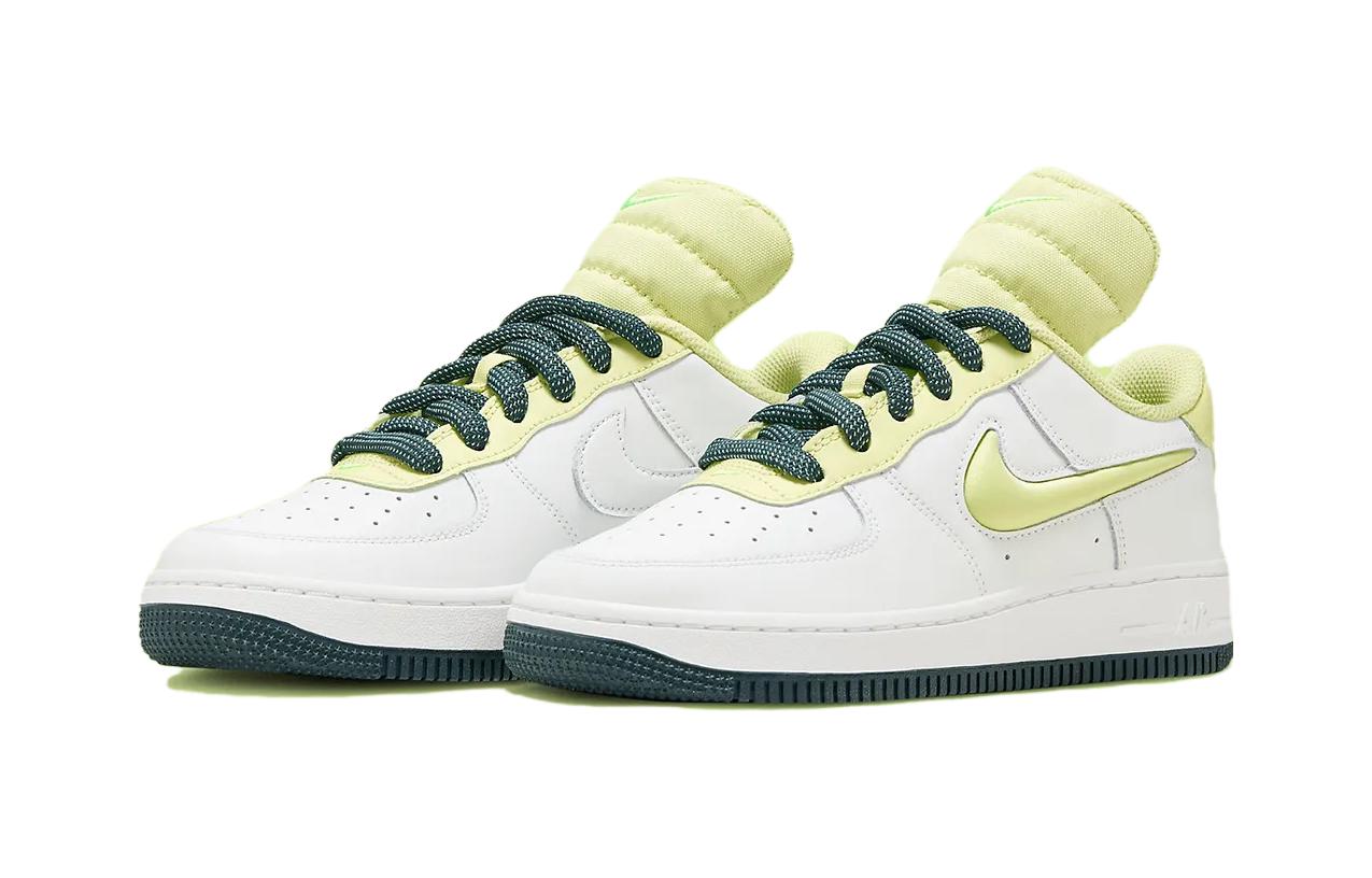 Кроссовки Nike Air Force 1 'Big Tongue' противоскользящие низкие для скейтбординга детские бело-зеленые возраст 3-7 лет — фото 2