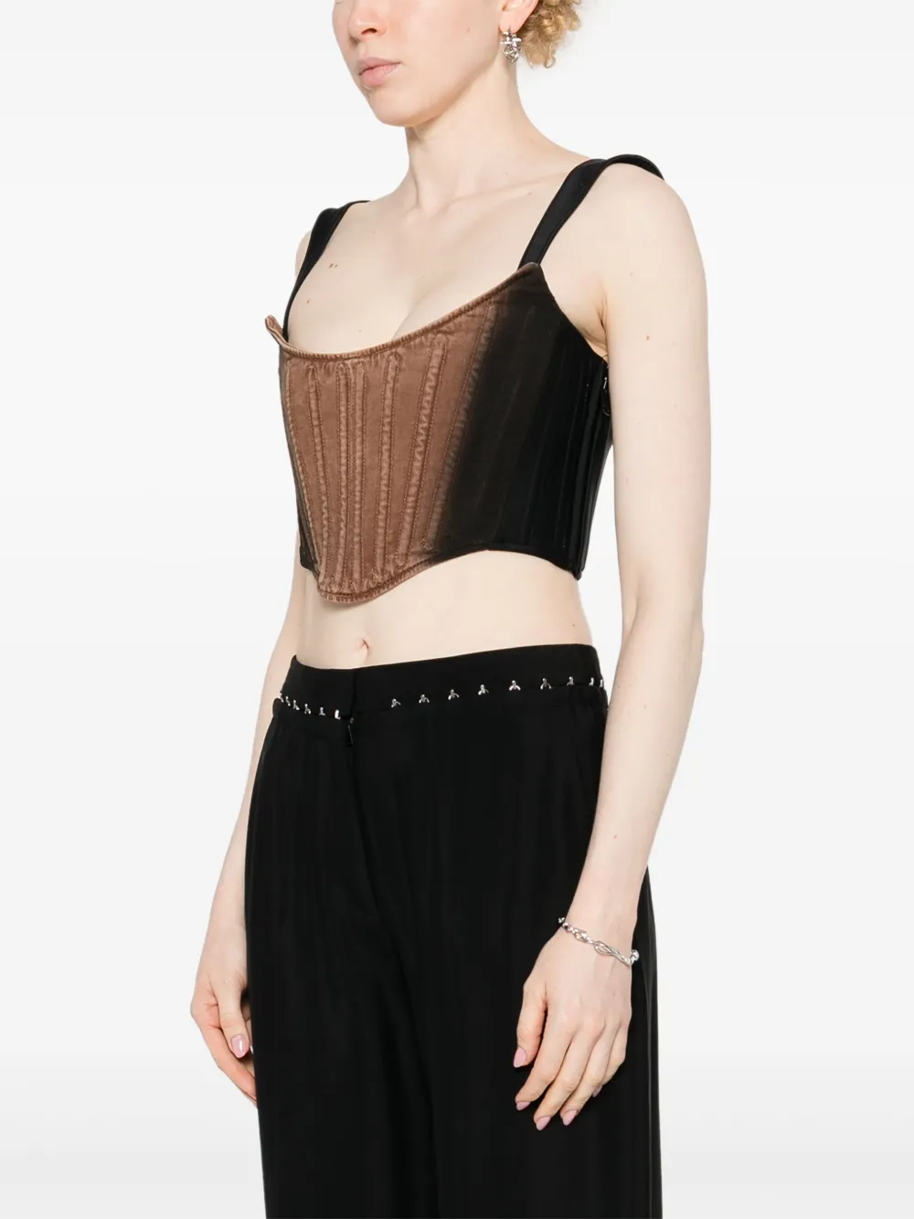 Укороченный корсет из денима Mugler, черный — фото 3