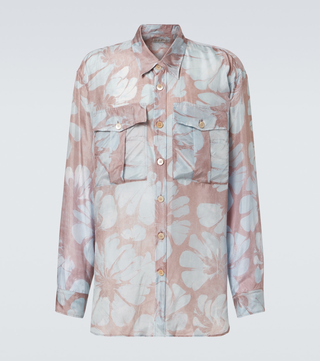 

Шелковая рубашка с цветочным принтом Dries Van Noten, Pale Blue