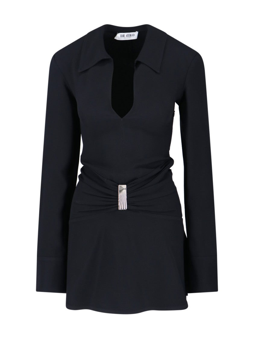 

Мини-платье с глубоким V-образным вырезом The Attico, черный