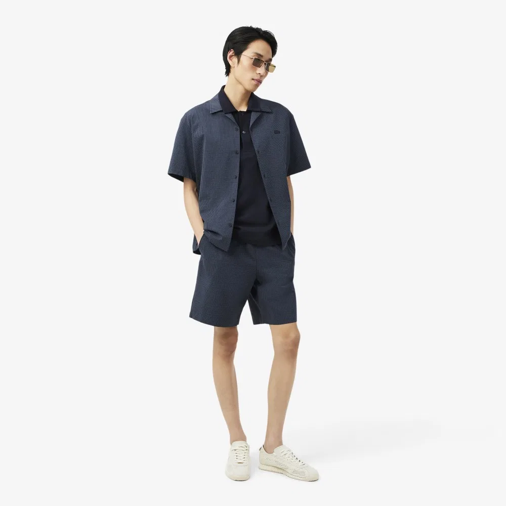 Футболка-поло Lacoste мужская, креповая, с коротким рукавом, темно-синий — фото 4