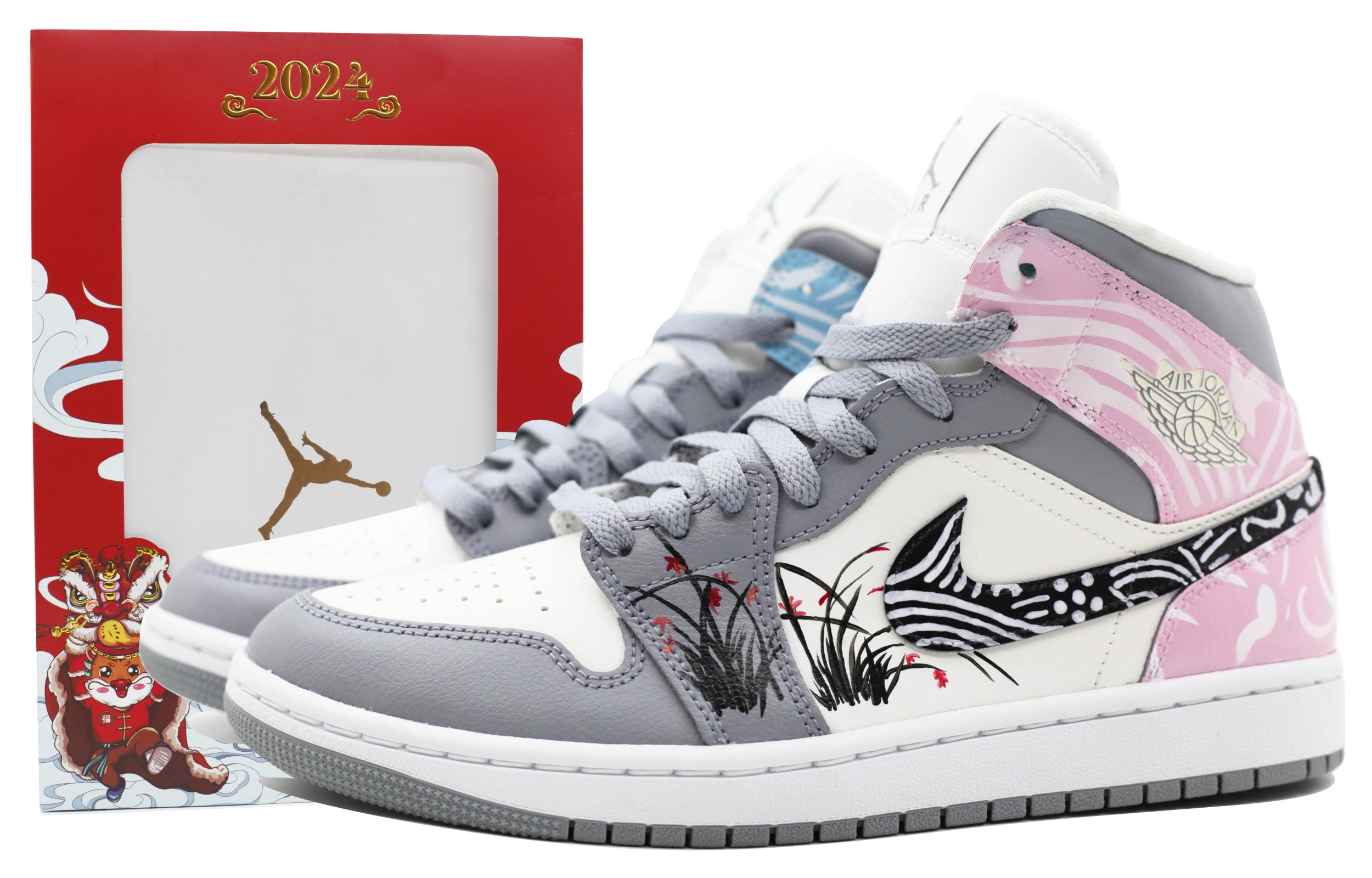 

Кроссовки Air Jordan 1 Vintage Basketball Shoes Women's Mid-Top Gray Pink