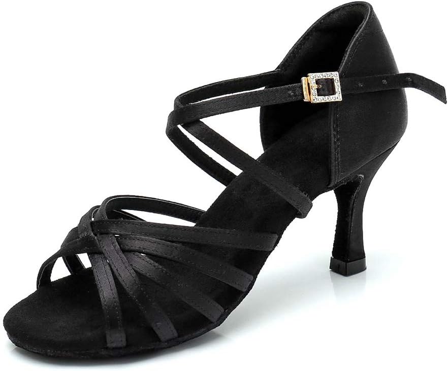 

Женские латинские танцевальные туфли RoseMoli из атласа, профессиональные для бальных танцев, сальсы, для тренировок и выступлений, черный