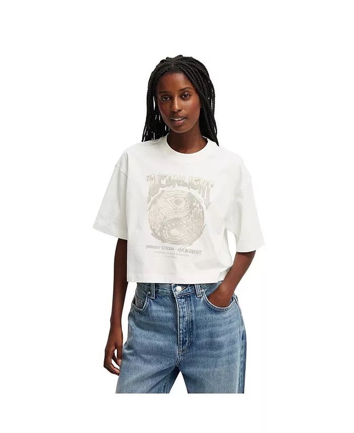 

Женская укороченная футболка с графическим принтом Boxy COTTON ON, белый