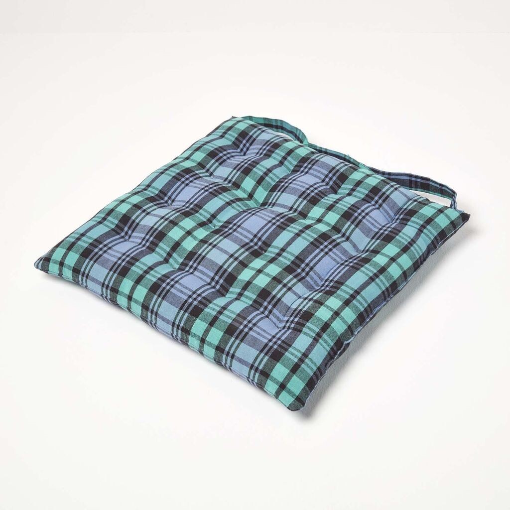 

HOMESCAPES Подушка на сиденье из 100% хлопка 40 x 40 см Blackwatch Tartan, темно-синий