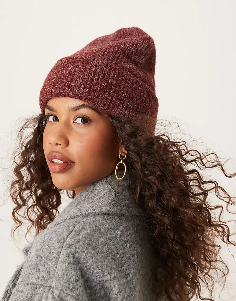 

ASOS DESIGN шапка крупной вязки с двойным подворотом бордового цвета