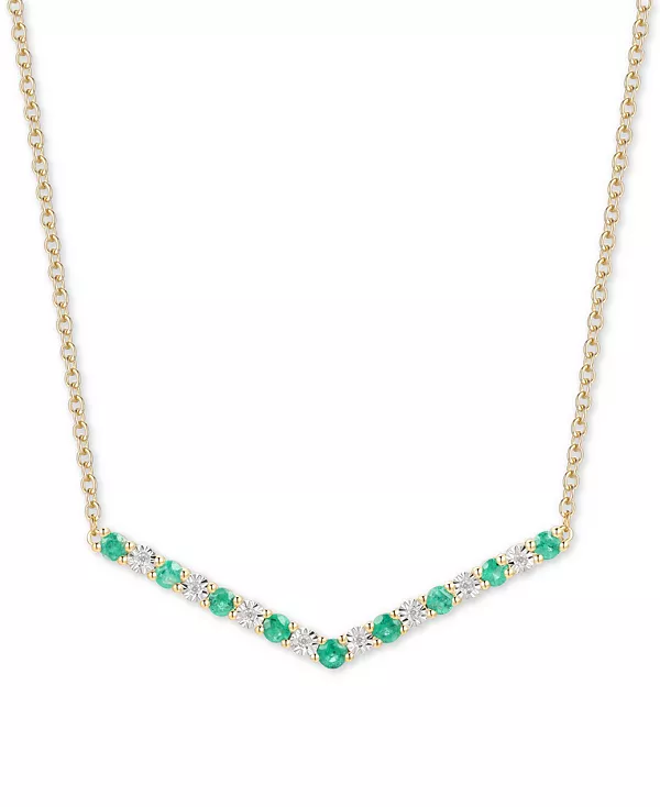 

Эффектное 16-дюймовое ожерелье с шевронами из изумрудов (1/2 карата) и бриллиантов (1/20 карата) из стерлингового серебра с позолотой 14 карат Macy'S, emerald
