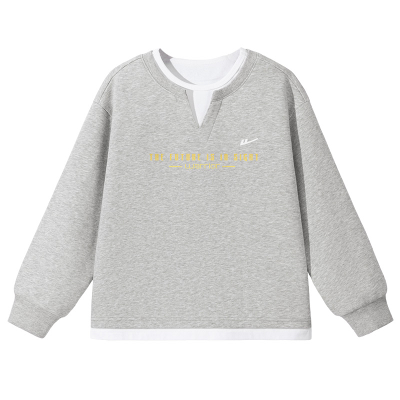 

Детский свитшот с круглым вырезом Moderate WARRIOR, серый with english золото logo