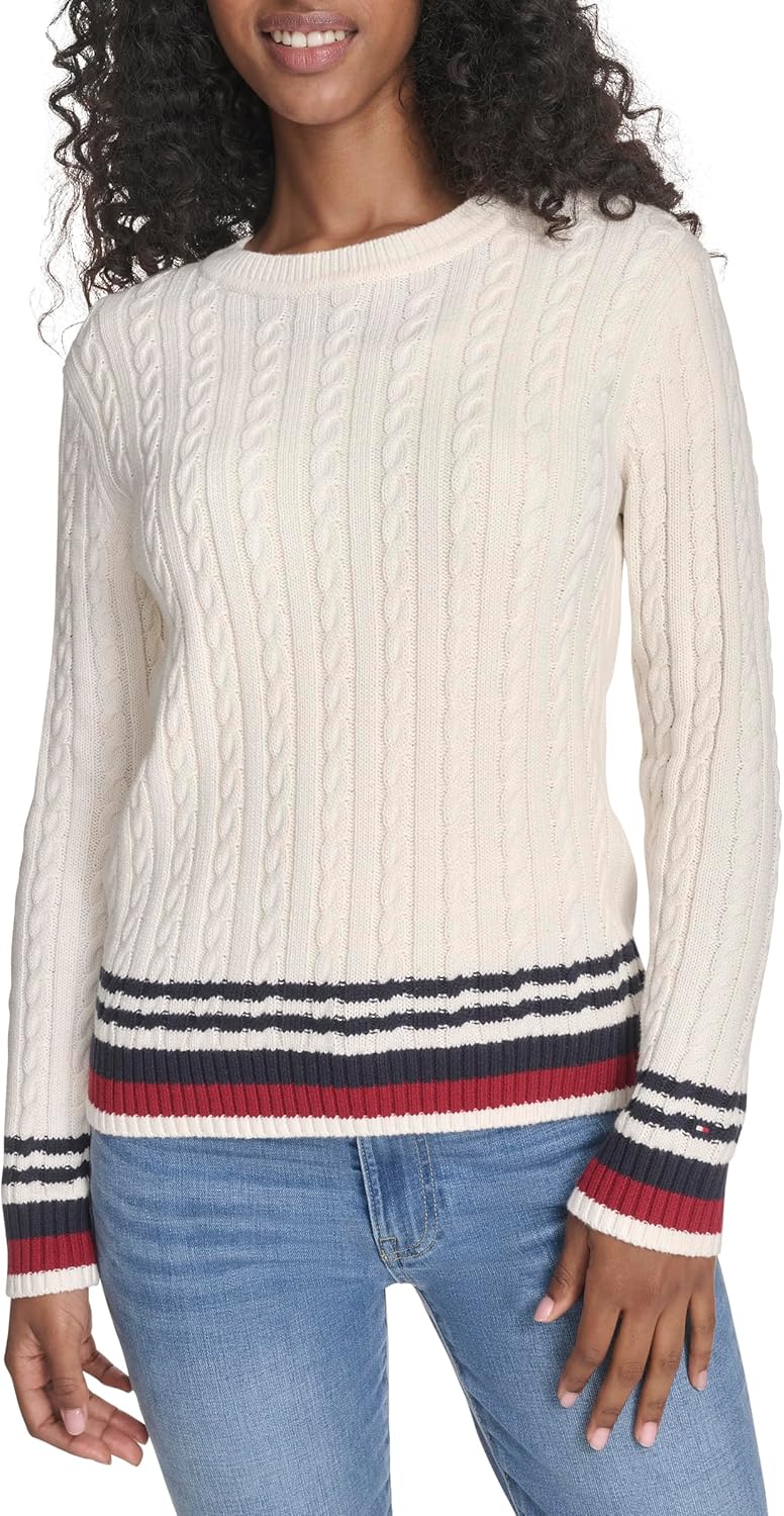 

Женский хлопковый свитер Tommy Hilfiger с круглым вырезом и косами, Ivory Multi