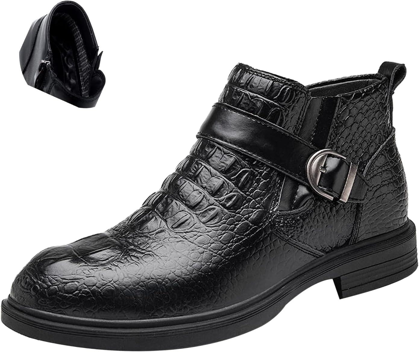 

Мужские кожаные ботинки с принтом, осень-зима, высокая посадка, ремешок с пряжкой, деловые массивные ботильоны Angrymonkey, черный