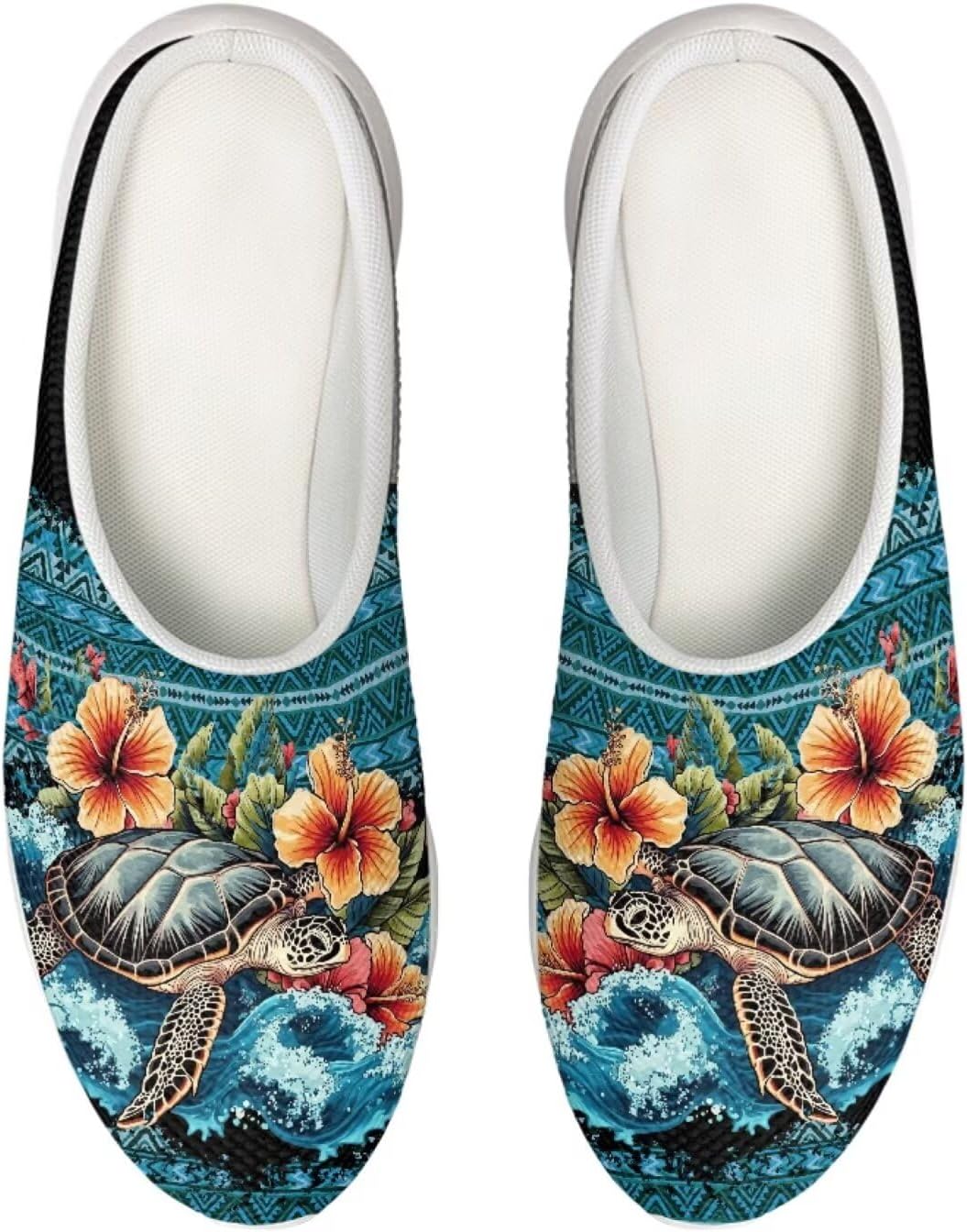 

Кроссовки-сабо Forchrinse с гавайской пальмой для мужчин и женщин, открытая пятка, легкие, дышащие, для дома, работы и спортзала, Aztec Sea Turtles Hawaiian Hibiscus