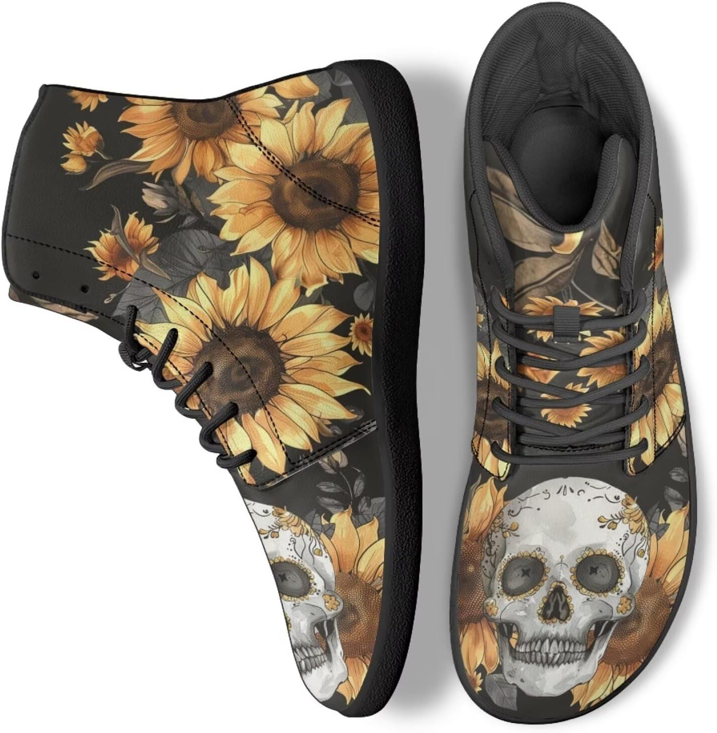 

Кеды с высоким берцем в виде черепа для мужчин и женщин, повседневная обувь для ходьбы, работы и бега Ecaestolph, черный