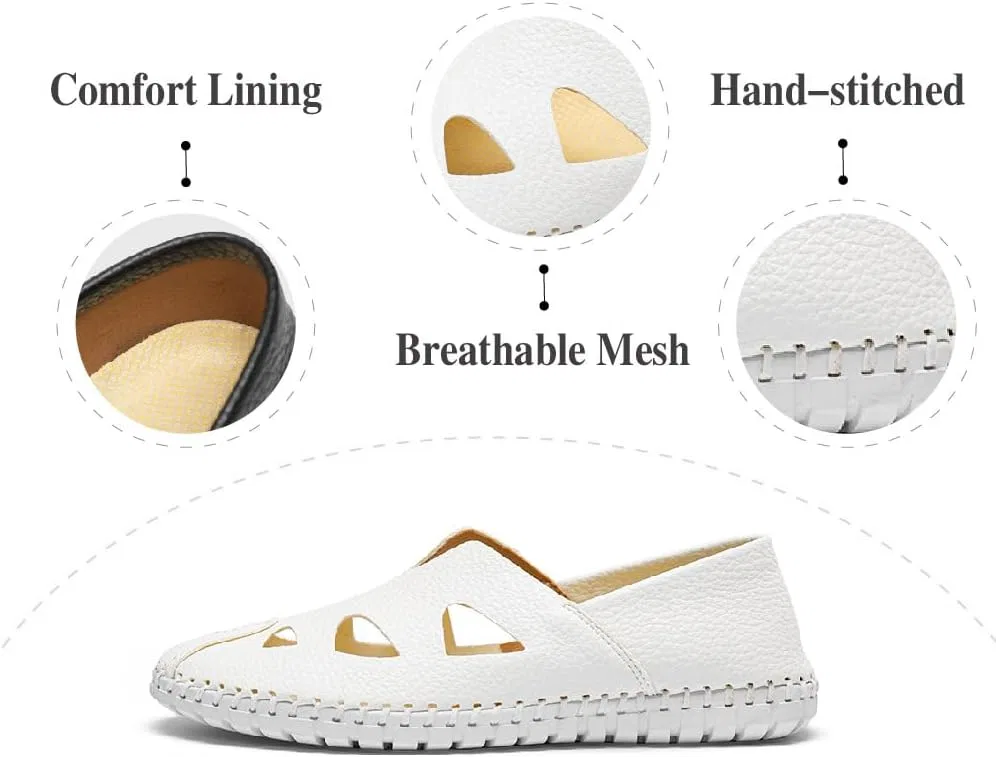 Лоферы мужские, кожаные, Soft Lightweight Walking Shoes, белый Asifn — фото 3