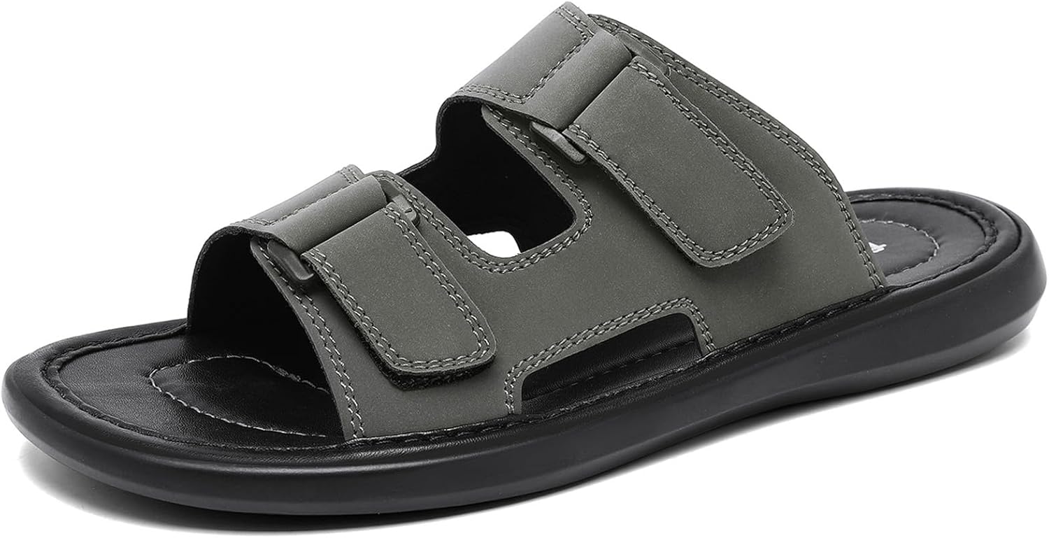 

Мужские кожаные шлепанцы OHCHSH, сандалии с двойным ремешком, удобные тапочки для мужчин, серый