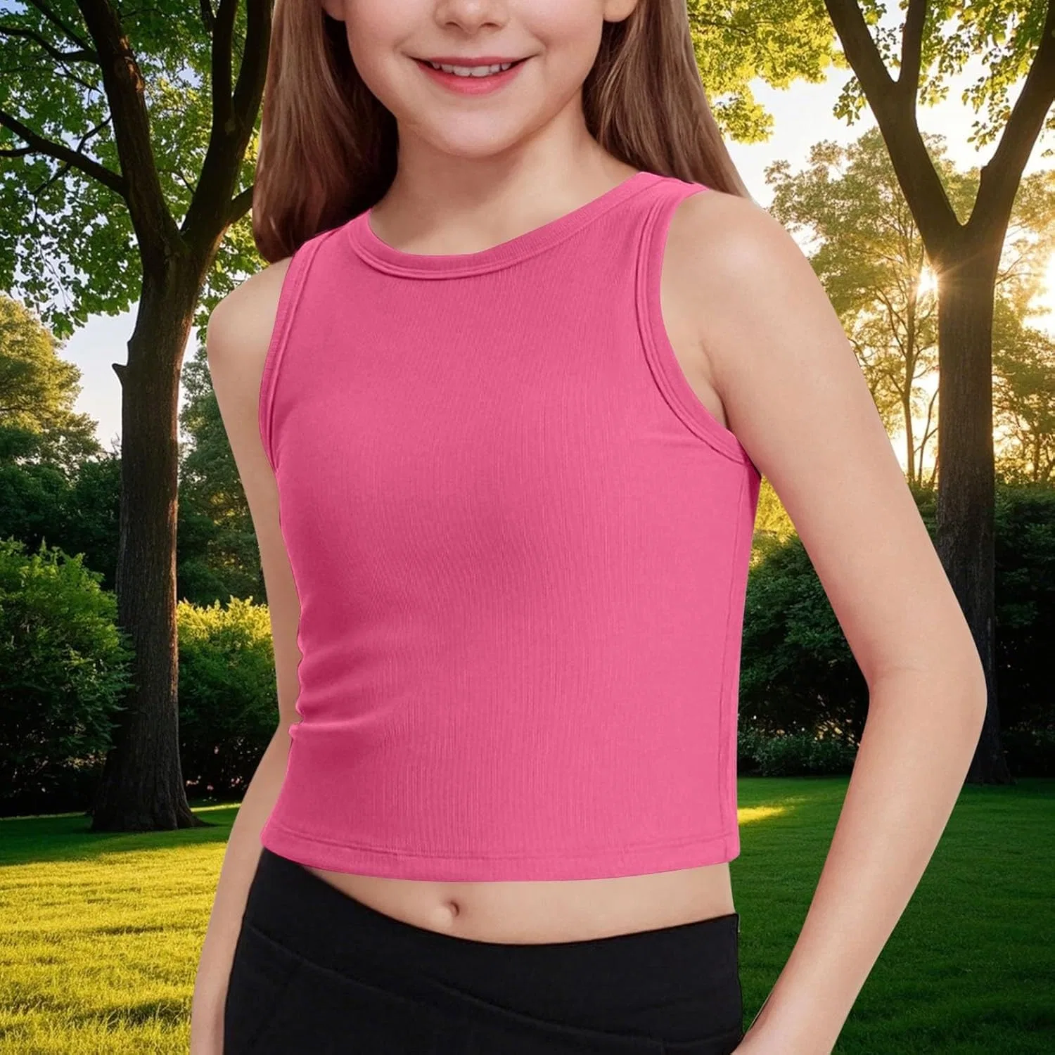 Детский топ на бретелях, ribbed knit, Zzalalana, Hot Pink — фото 3
