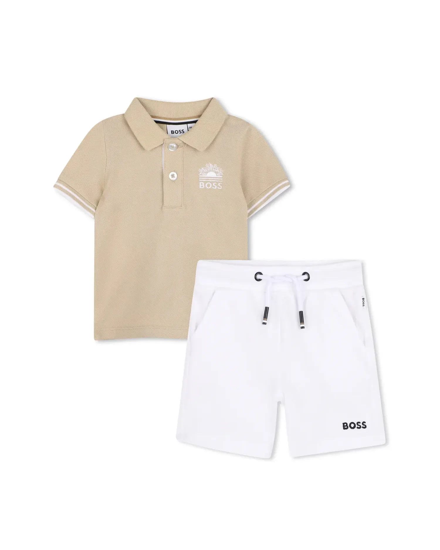 Комплект для мальчика с коротким рукавом из однотонного хлопка BOSS Kidswear, Natural