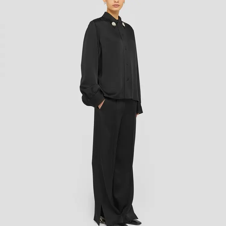 Отстегивающаяся заколка с украшениями Атласная блузка JIL SANDER, черный — фото 4