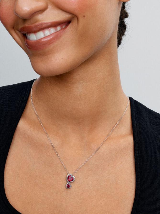 

Ожерелье Pandora Red Halo Hearts Pendant Necklace, стерлинговое серебро