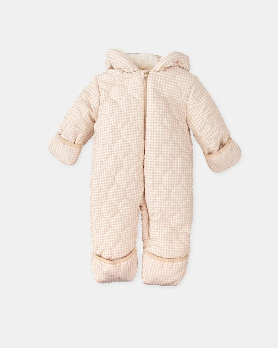 

Детский стеганый комбинезон с капюшоном в песочную клетку Tutto Piccolo, светло-коричневый