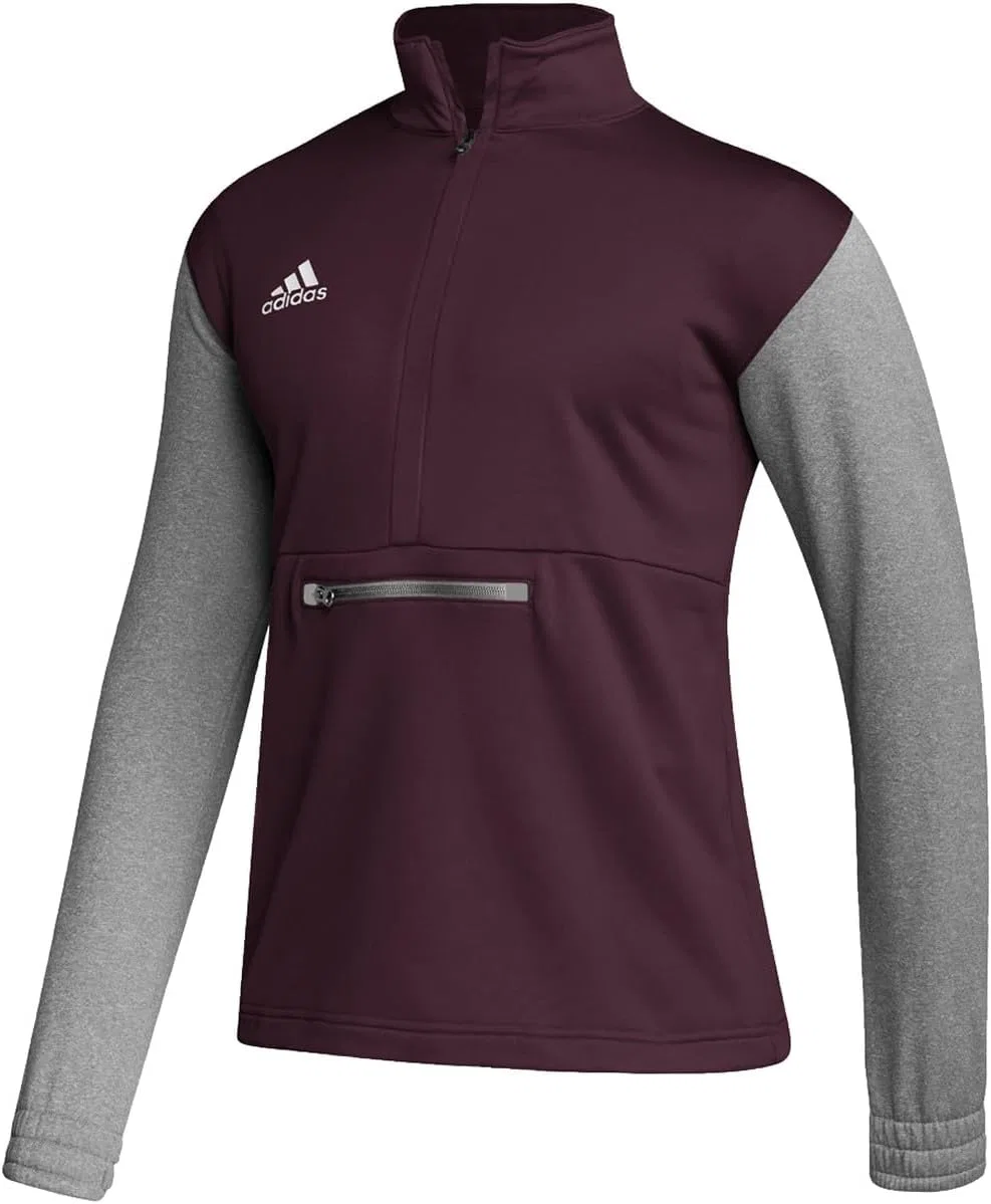 Свитшот с полузастежкой adidas, Team Maroon-Medium Grey Heather-White