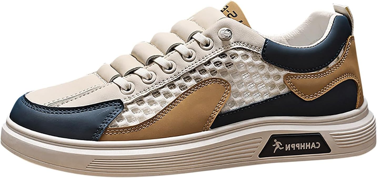 

Мужские летние дышащие сетчатые повседневные туфли, модные кроссовки с мягкой подошвой и вырезами, размер S Generic, бежевый