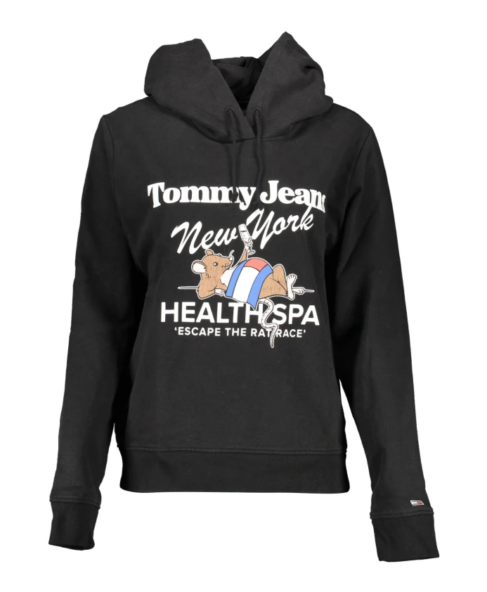 

Черная толстовка с капюшоном, принтом и вышивкой. Tommy Hilfiger, черный
