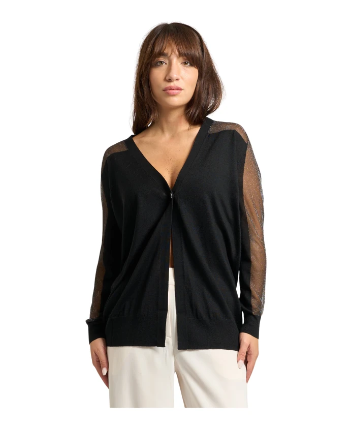 

Черный кардиган с V-образным вырезом и прозрачной вставкой. Armani Exchange, черный