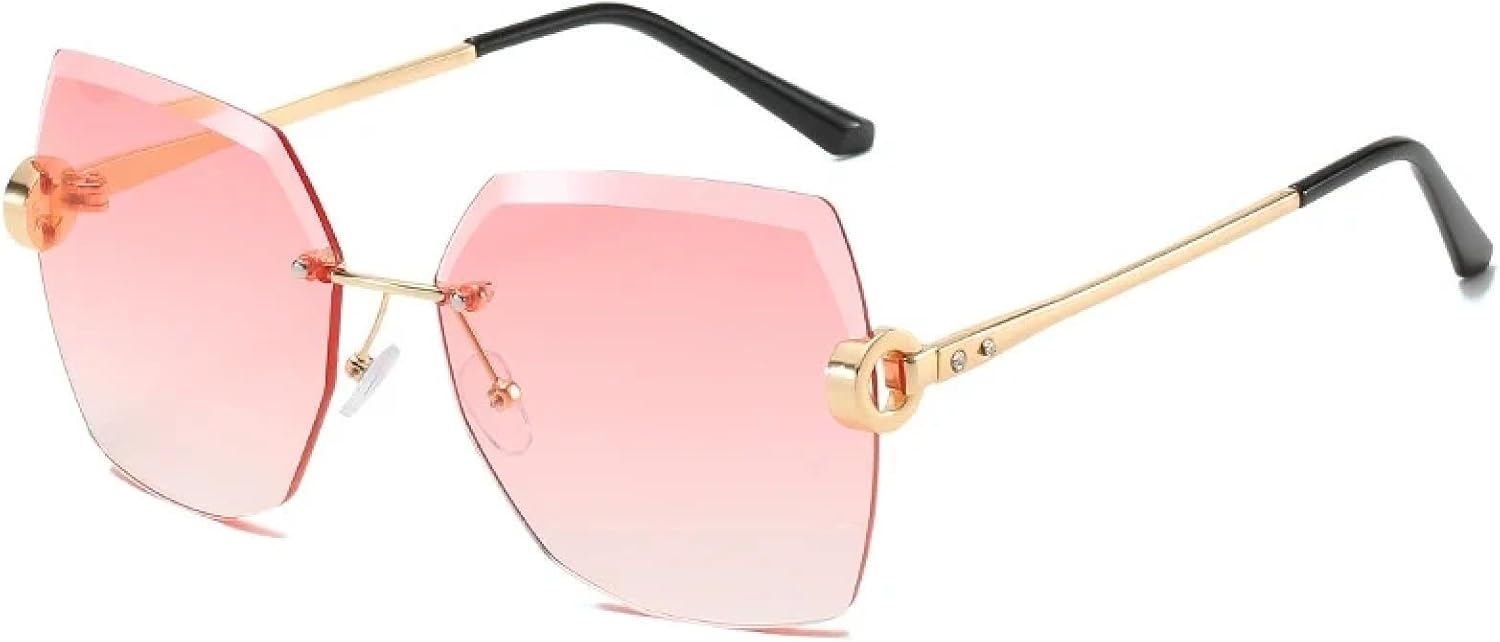 

Модные солнцезащитные очки большого размера без оправы из металла для женщин и мужчин, роскошные винтажные летние дорожные солнцезащитные очки с защитой от УФ-излучения UV400 TKKTLLT, Gold Gradient Pink