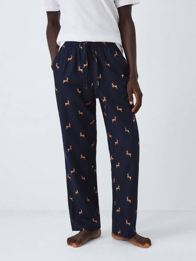 

Органические хлопковые пижамные брюки с оленями John Lewis, Blue Navy